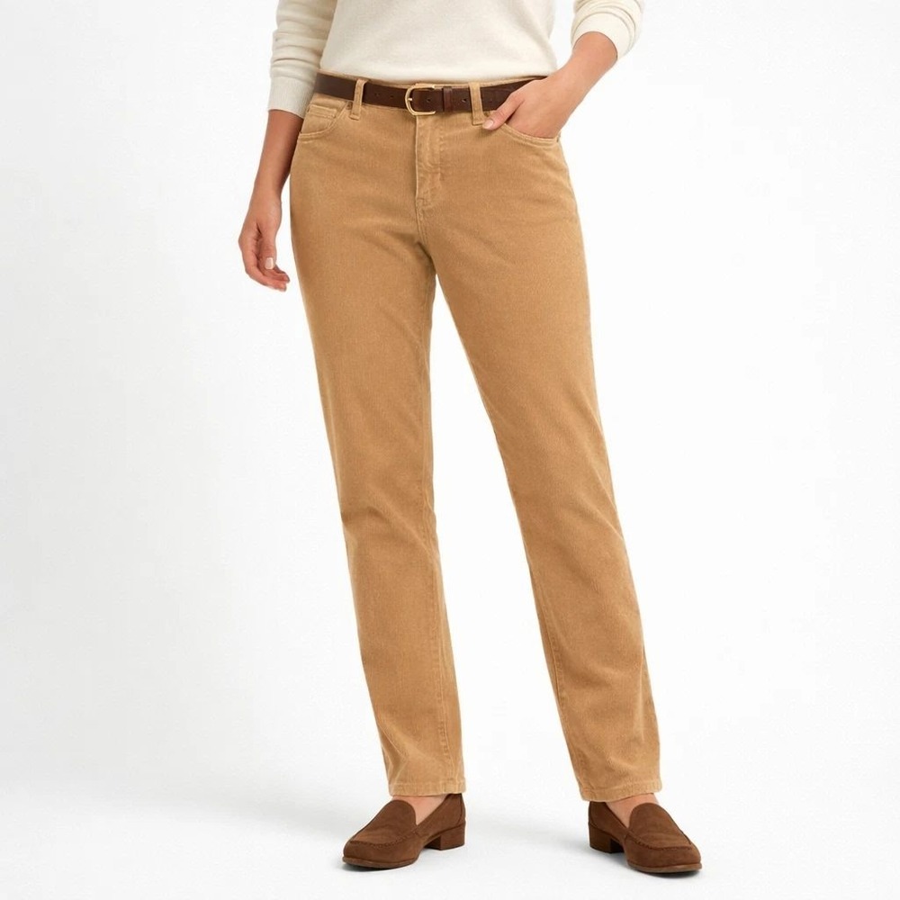 Talbots Heritage Corduroy Pants Womens Tan Camel Straight Leg Stretch Size 12P
